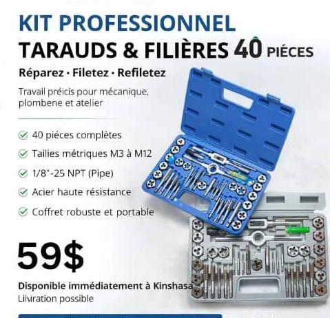 COFFRET TARAUDS ET FILIÈRES PROFESSIONNEL -40 PIECES